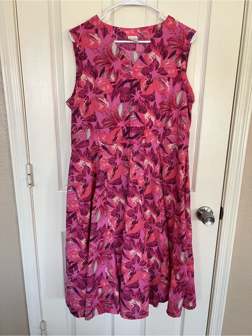 Blair Pink Tropical Floral Cotton Midi Dress Sleeveless Fit & Flare Size M